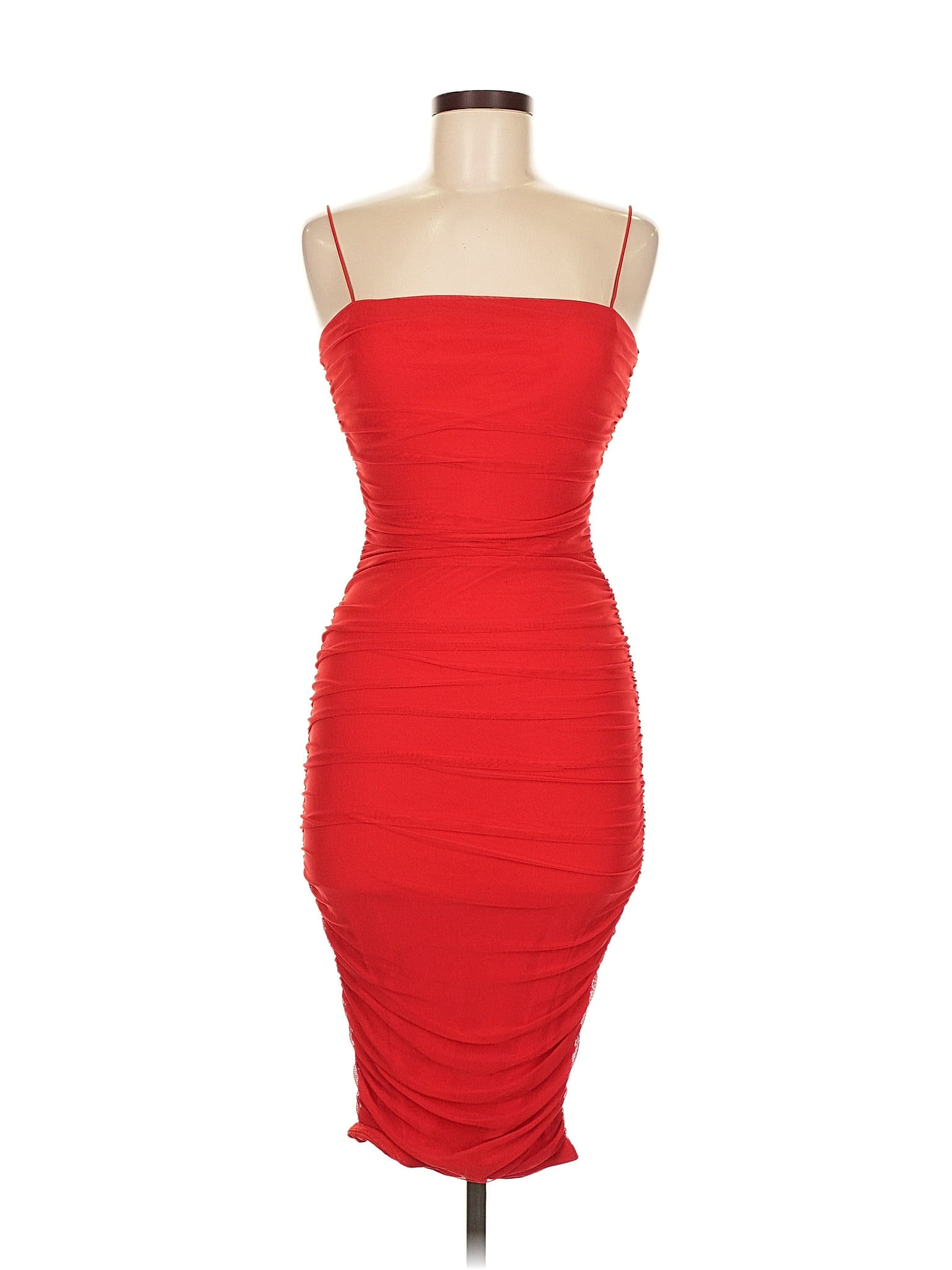 Striking red bodycon midi dress with a sleek, curve-hugging silhouette and elega