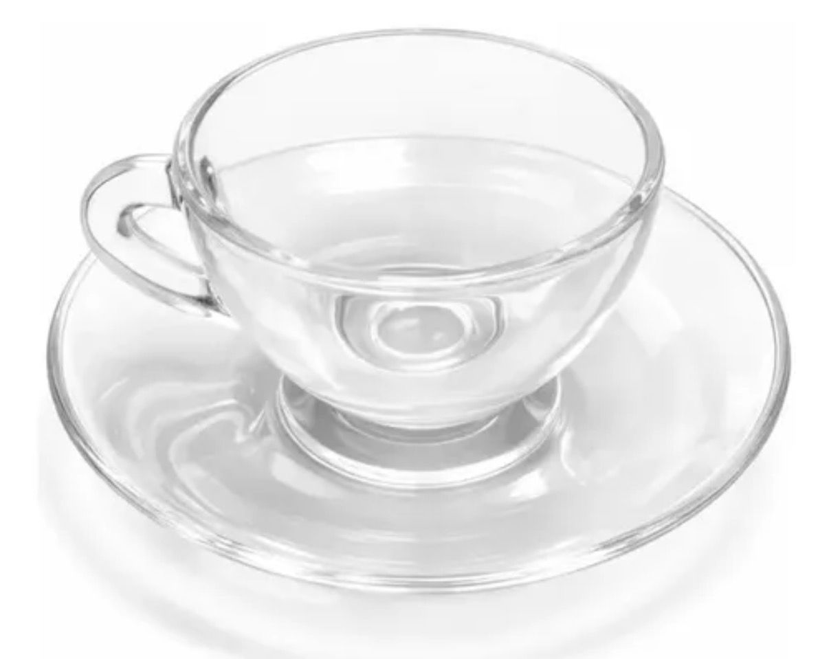 Jogo de xícaras com pires de vidro 250ml