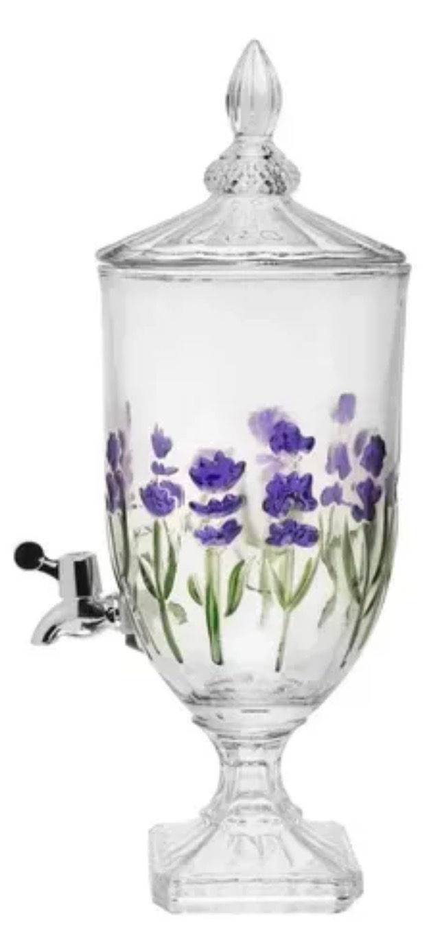 Suqueira de vidro com pé e tampa Lavanda Hand Painting Lyor 4,5L