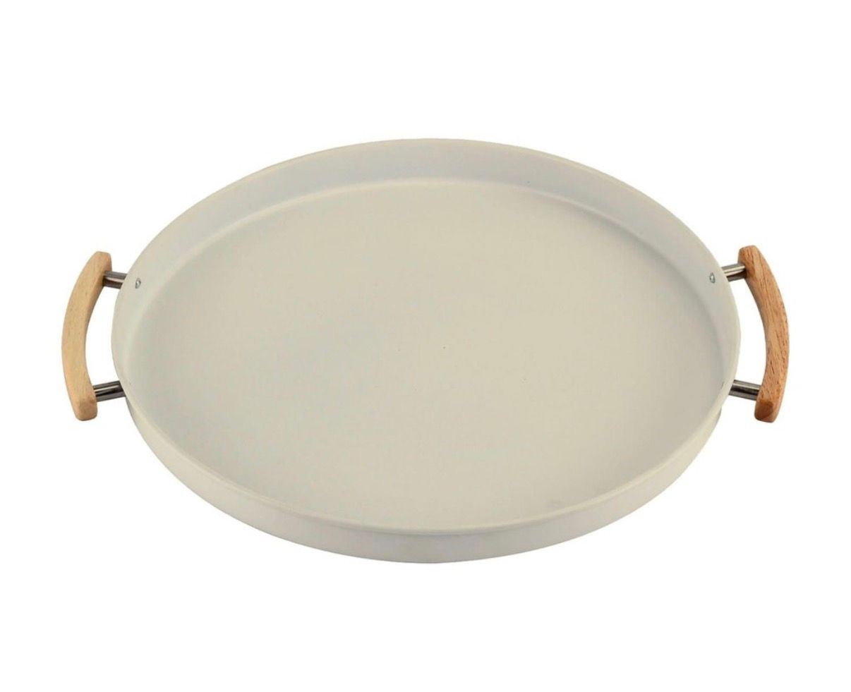 Bandeja com alças em lata bege, linha Sense 41,5x37cm