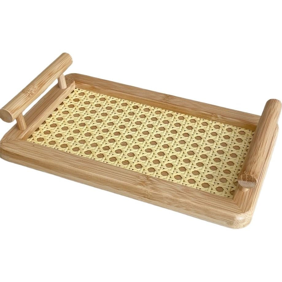 Bandeja Retangular de Bambu e Palha 25 x 16 cm
