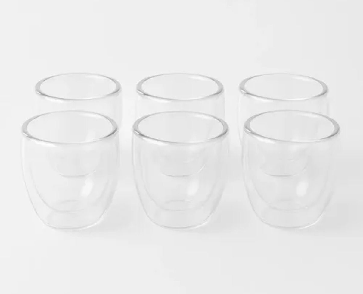 Jogo de copos em vidro borossilicato com design parede dupla 80ml