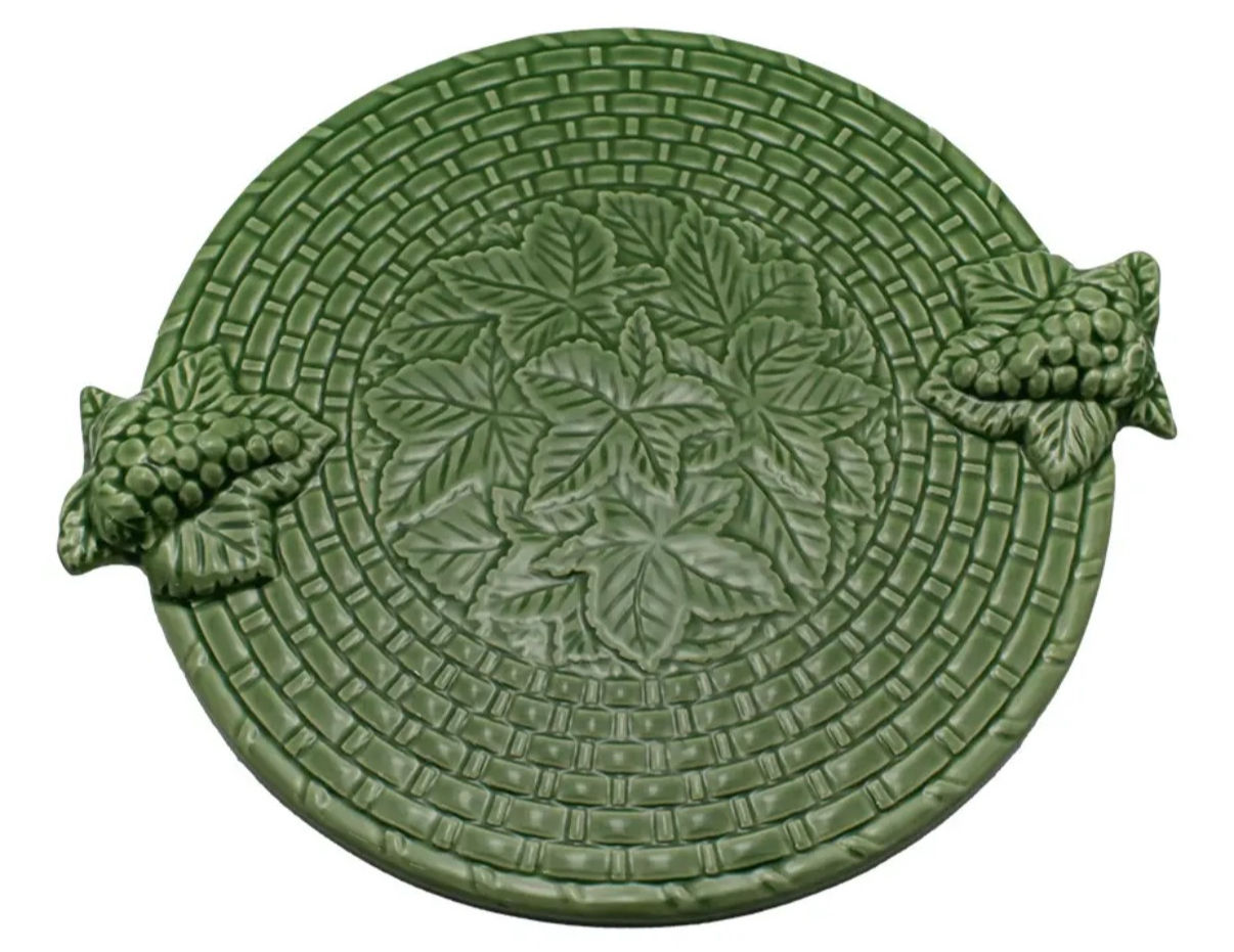 Tábua De Queijo Redonda Verde Em Cerâmica 38x33cm