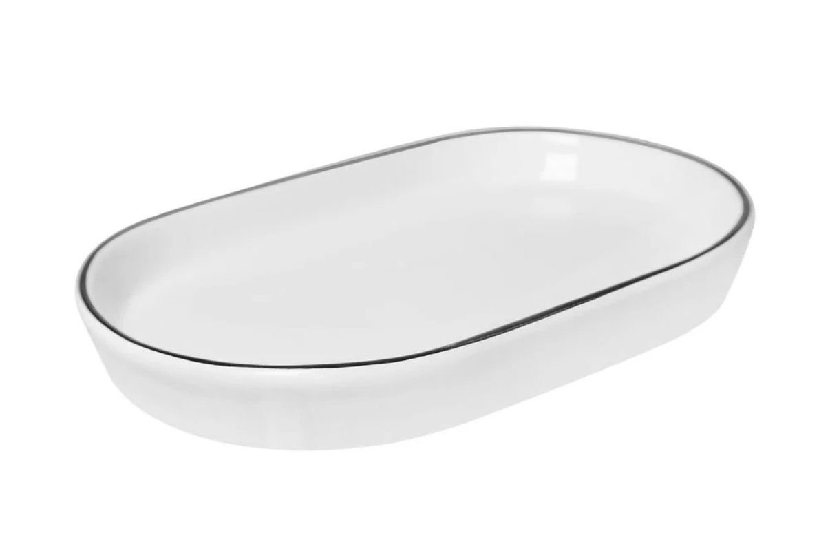 Travessa oval branca com filete preto 16,5x29cm
