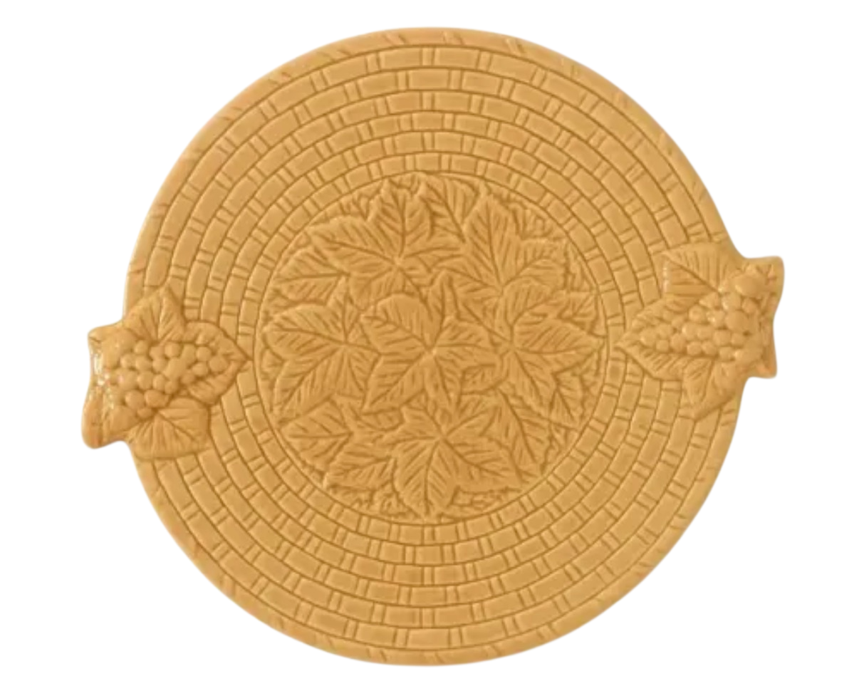 Tábua De Queijo Redonda Amarelo Em Cerâmica 38x33cm