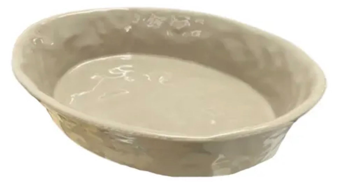 Travessa oval orgânica cor bege Porto Brasil 30x22cm