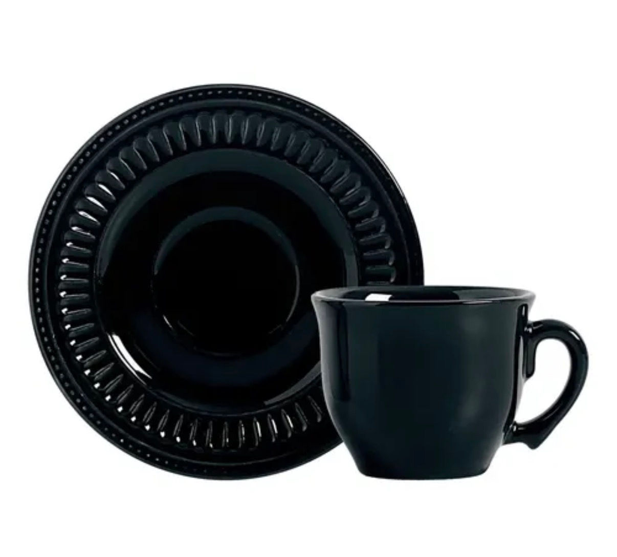 Jogo de xícaras com pires linha Poppy na cor preta Scalla 200ml