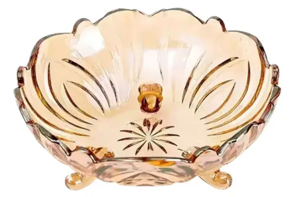 Centro de mesa fruteira de vidro com pés âmbar 22cm