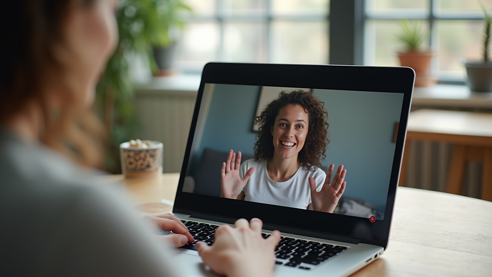 Close-up view of a laptop screen showing a virtual therapy session in progress