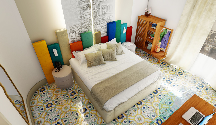 Vista interna di una camera da letto in tema Spaccanapoli