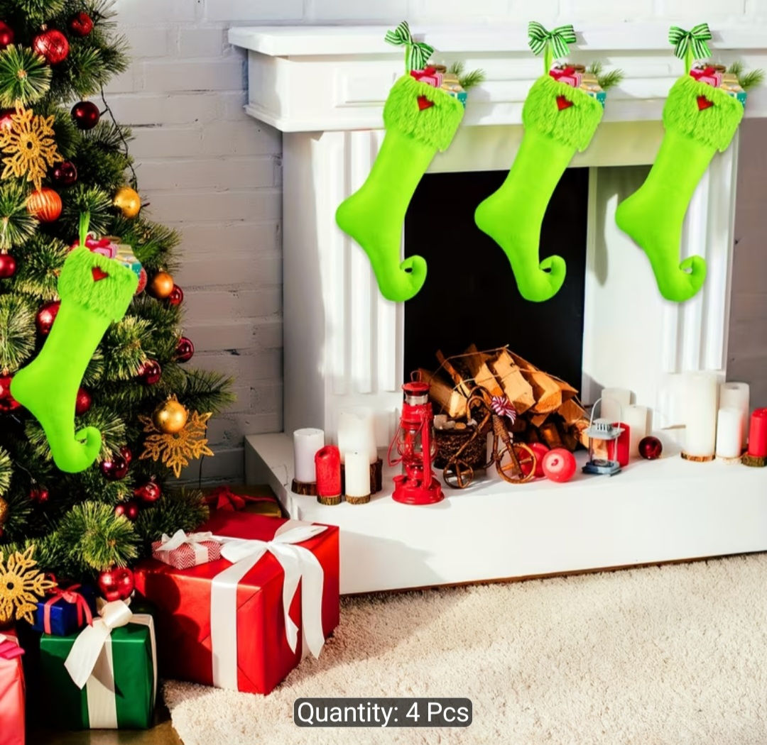 4pcs Extra Long 19-Inch Neon Green Christmas Stockings
