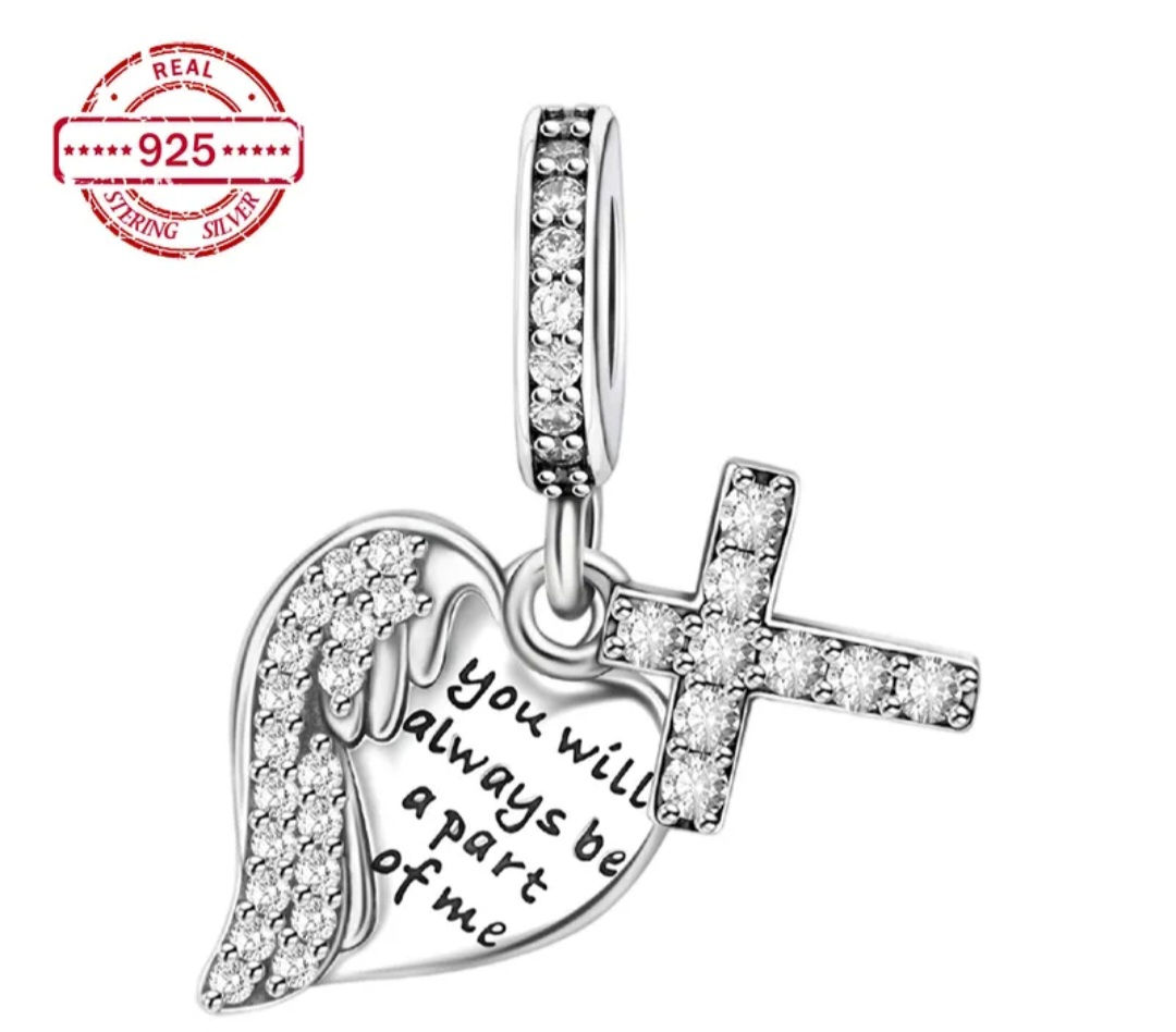 1pc 925 Sterling Silver Religious Love Cross Charm