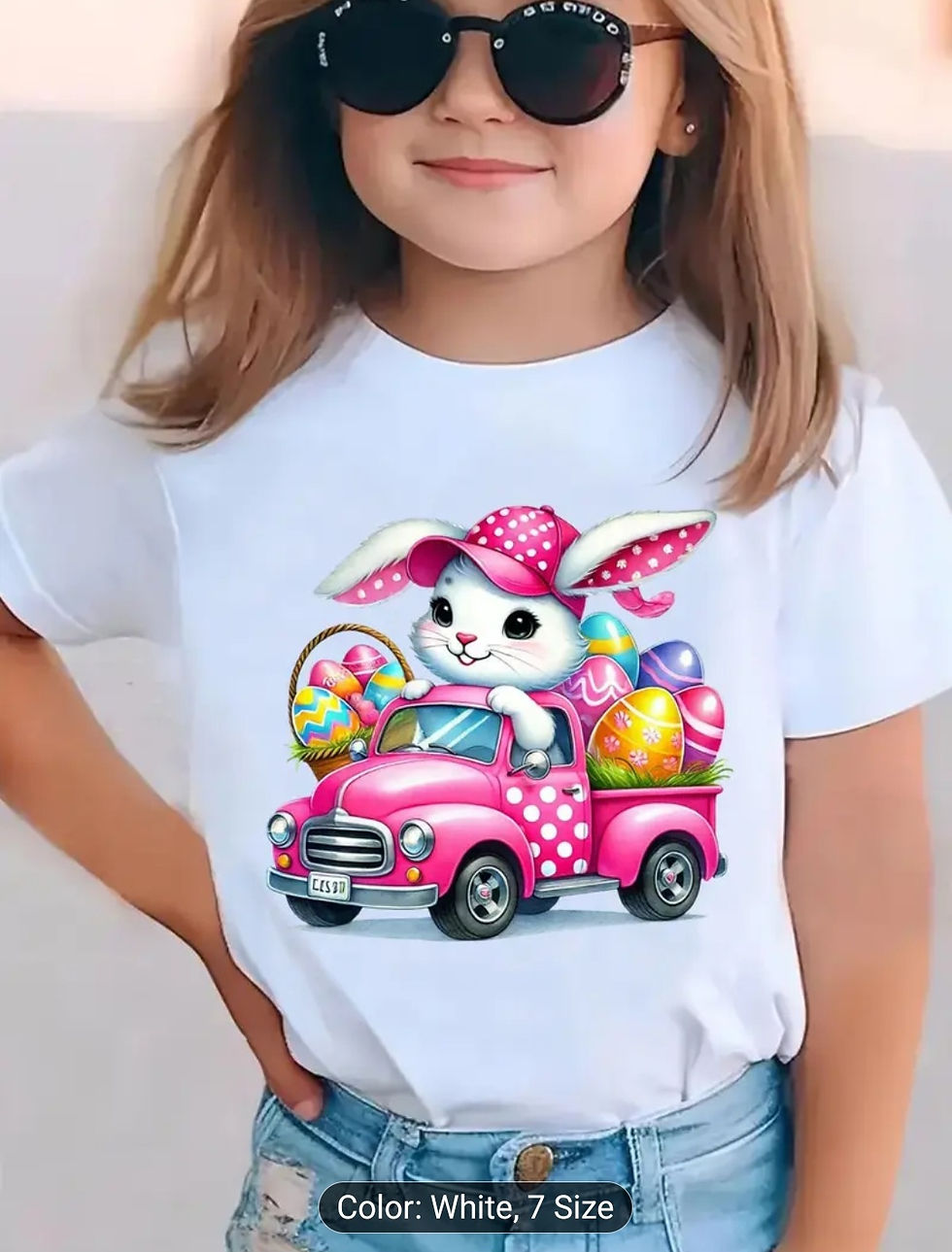 Thumbnail: Girls' Easter Bunny Driving with Eggs Short Sleeve T-Shirt 
