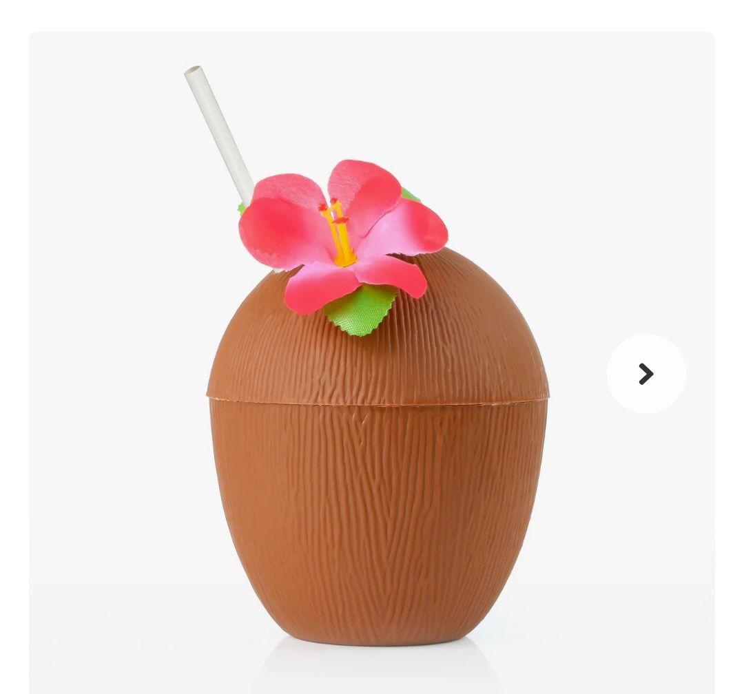 Plastic Coconut Cup & Paper Straw