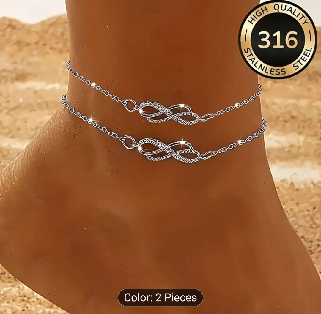2pcs 316 Stainless Steel Vintage Infinity Symbol Delicate Anklet