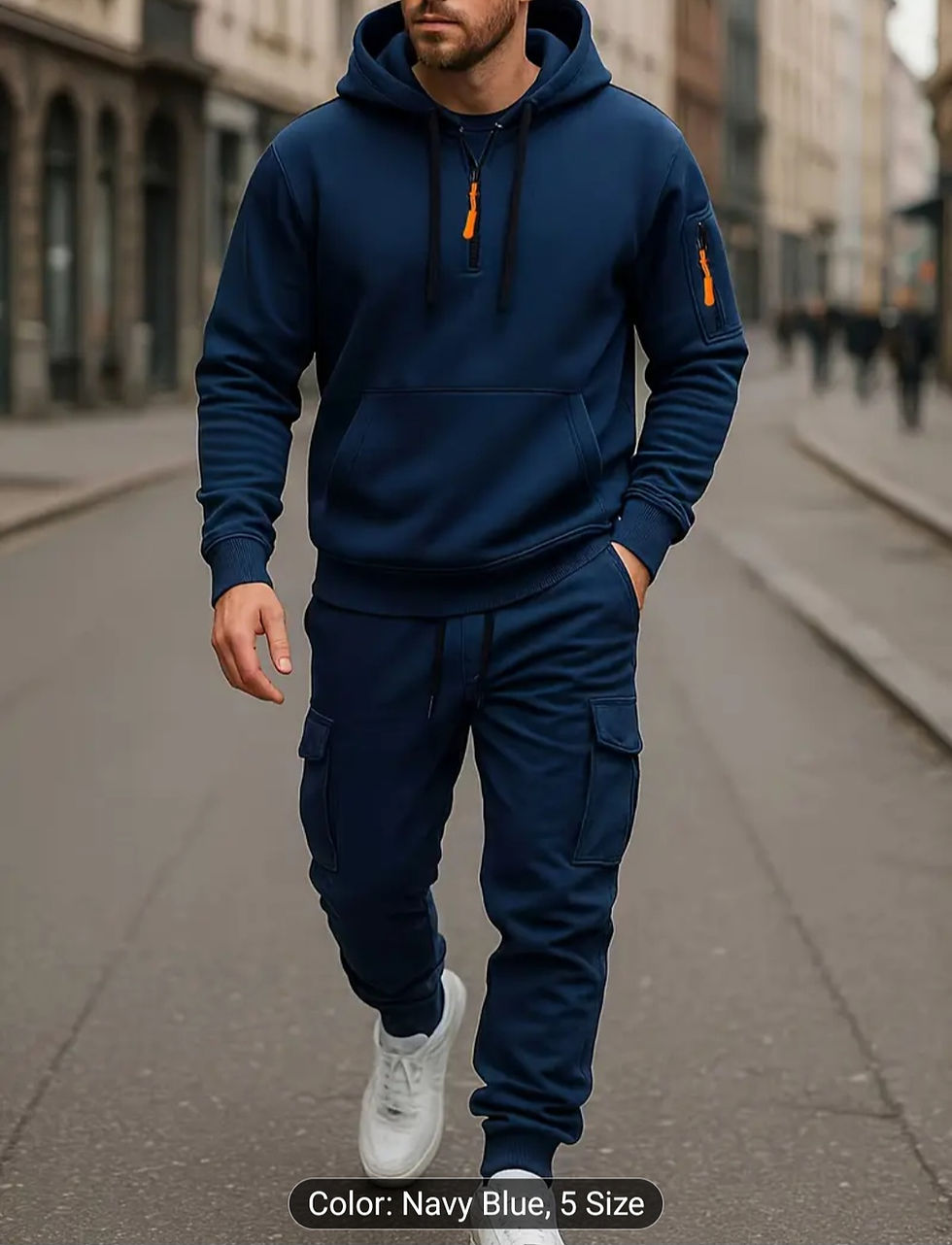 Thumbnail: 2pcs Men'S Casual Hoodie & Pants Set 