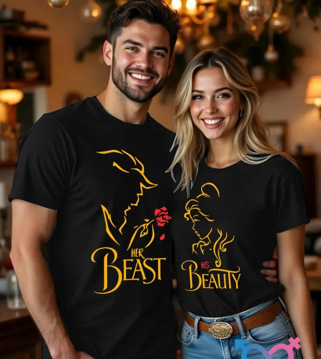 1pcMatching Couple T-Shirts "HER BEAST" and "HIS BEAUTY"