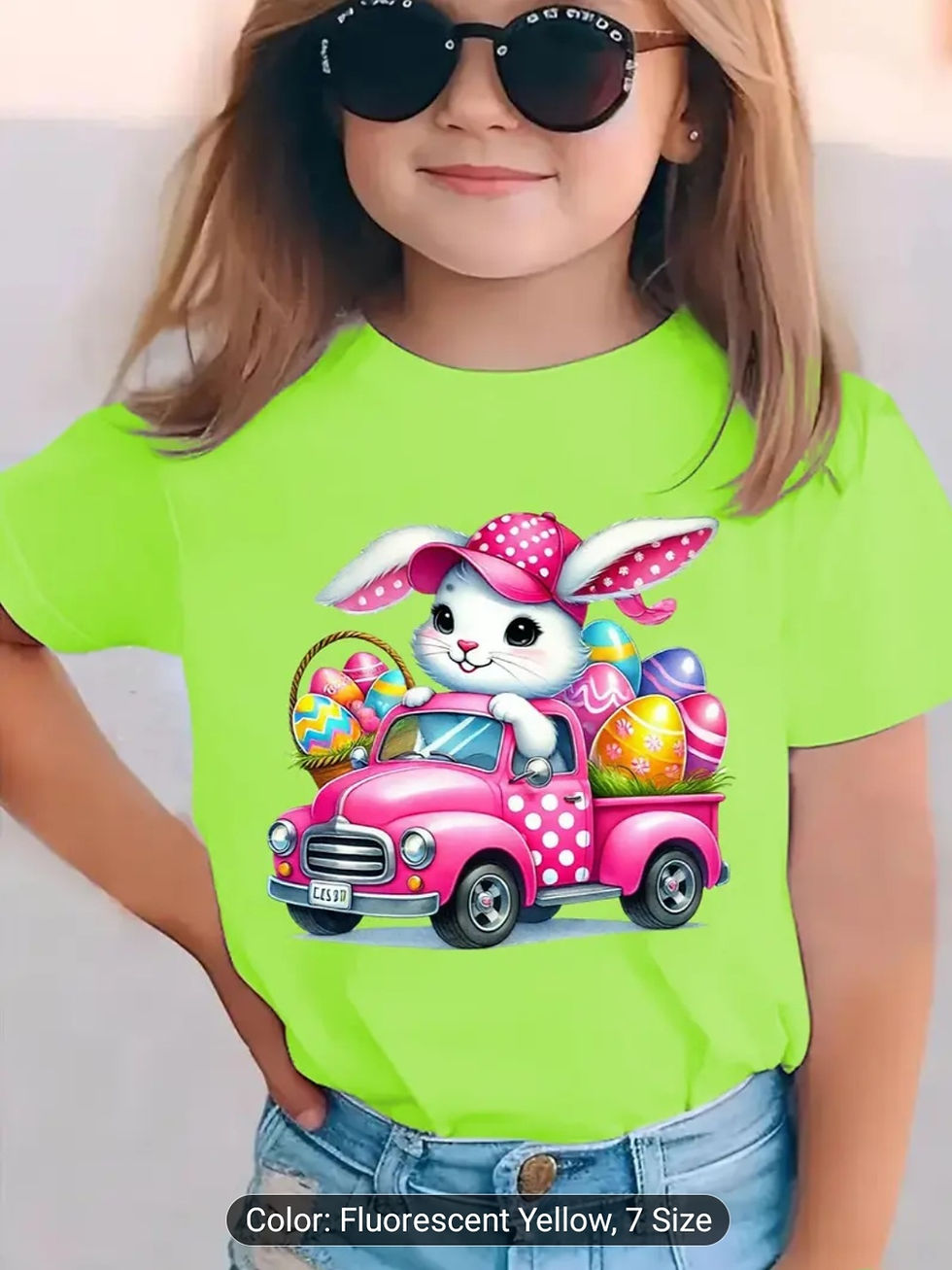 Thumbnail: Girls' Easter Bunny Driving with Eggs Short Sleeve T-Shirt 