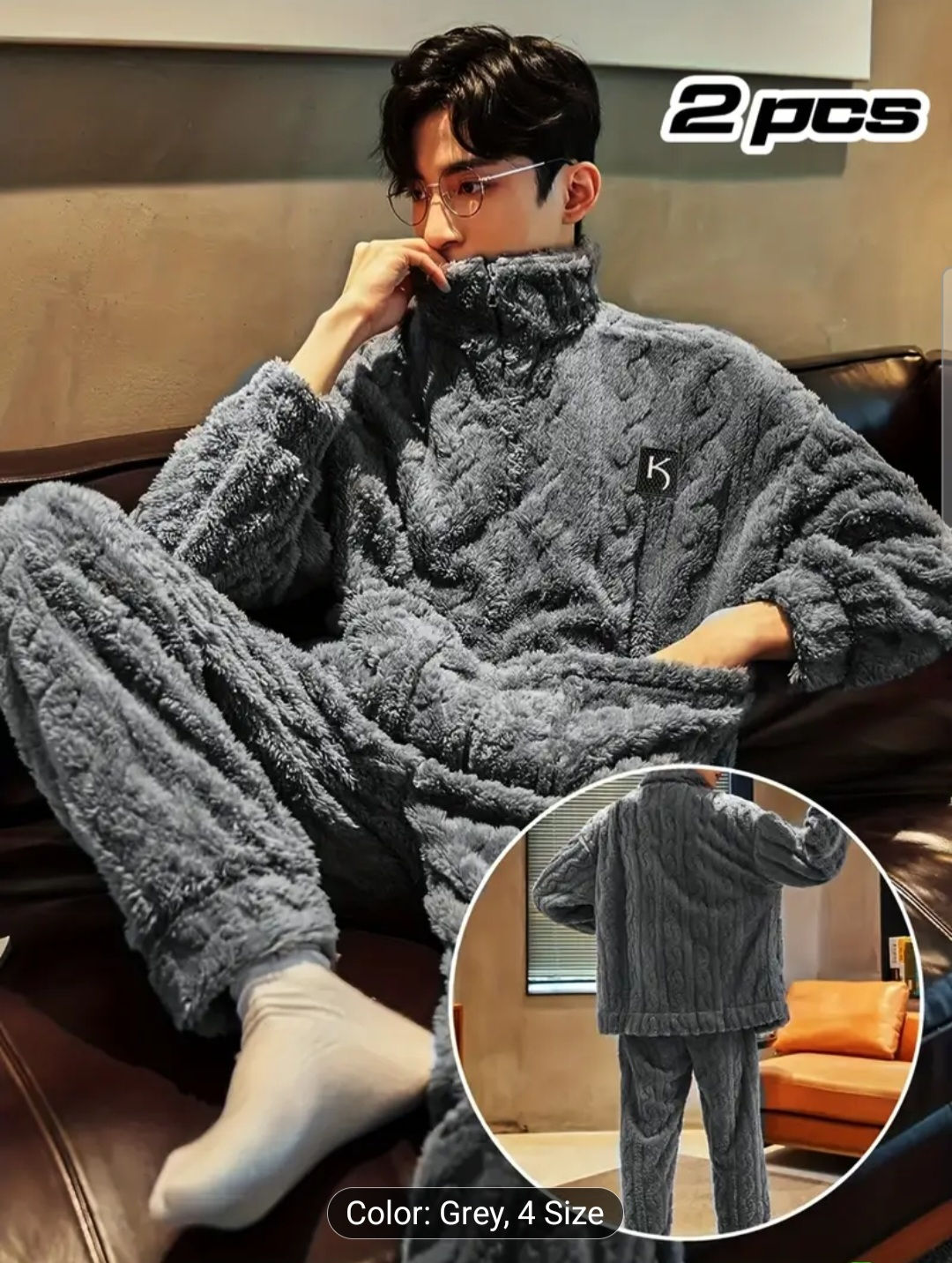 Men'S Winter Thickened Coral Fleece Pajamas 