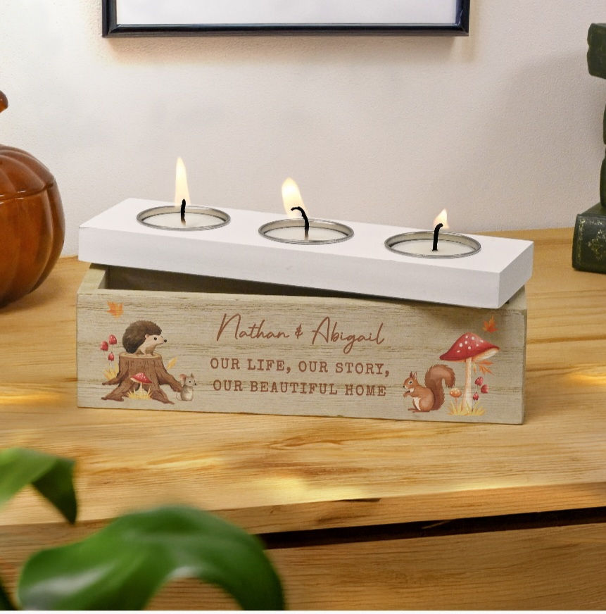 Personalised Autumn Triple Tea Light Box