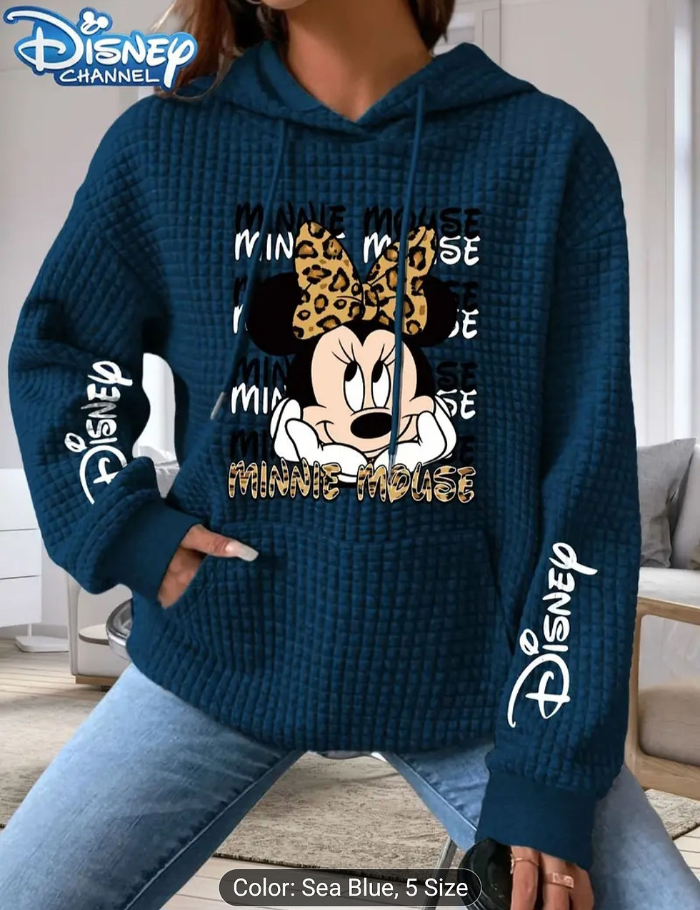 Women'S Black Hoodie with Minnie Mouse & Leopard Print