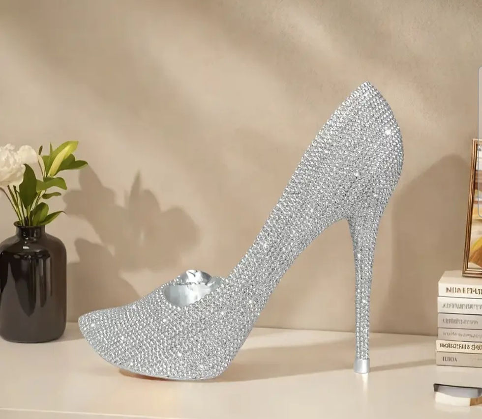 An Elegant Silver High-Heeled Shoe Resin Statue