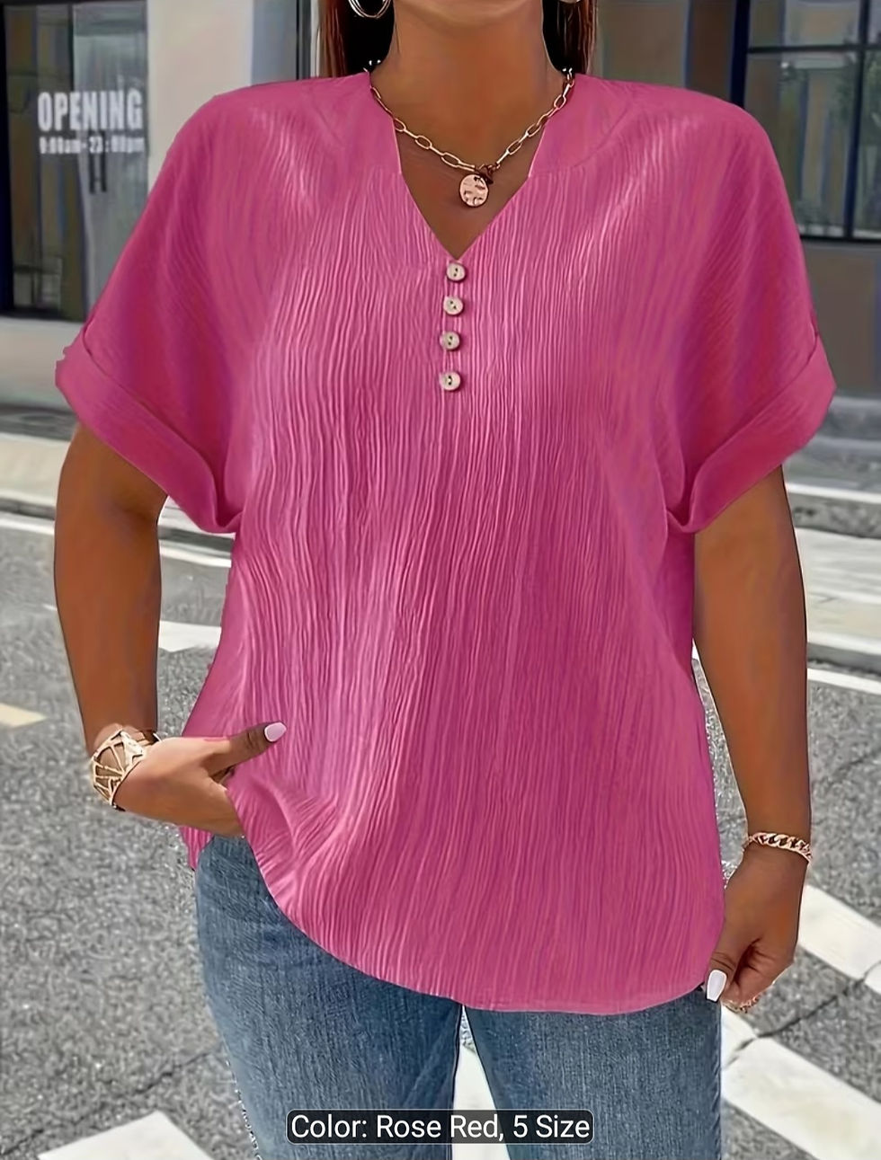 Thumbnail: Plus Size  Short Sleeve button up blouse