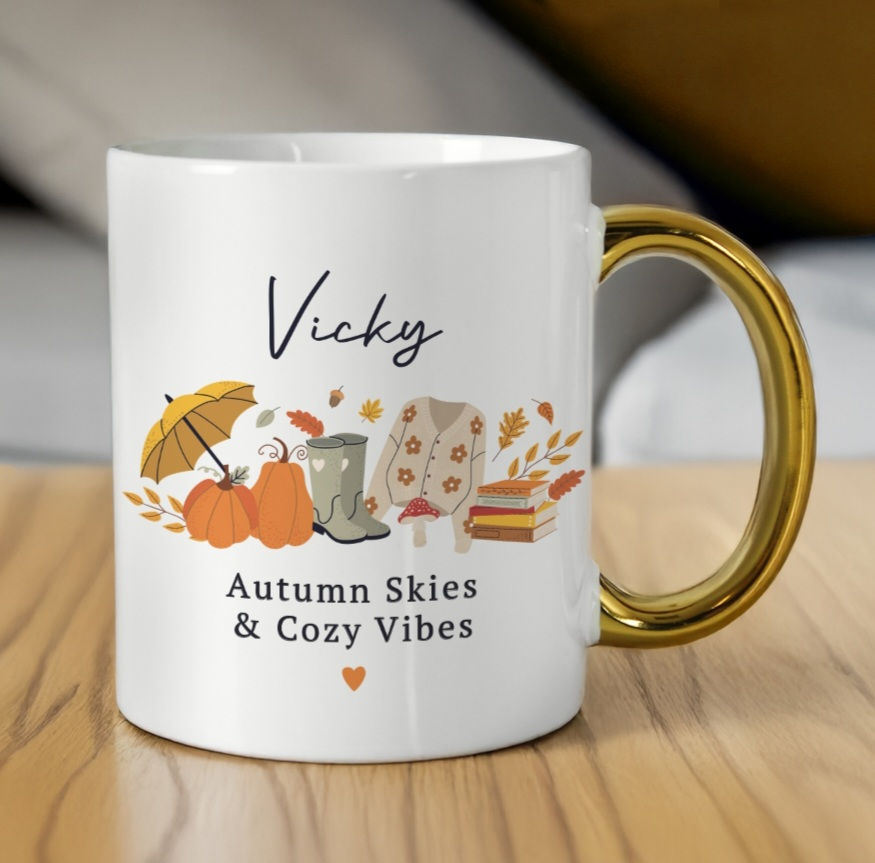 Personalised Autumn Gold Handled Mug