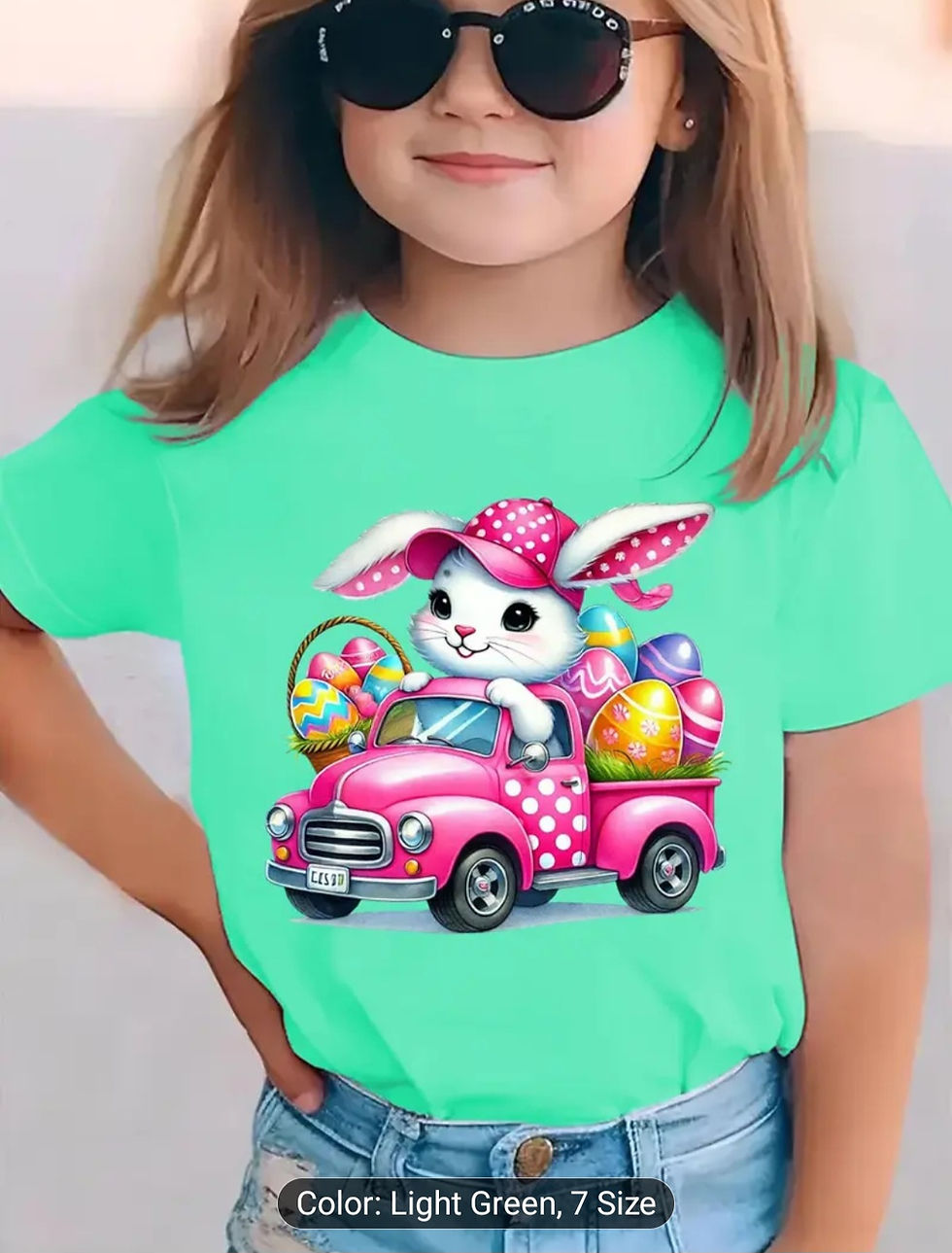 Thumbnail: Girls' Easter Bunny Driving with Eggs Short Sleeve T-Shirt 