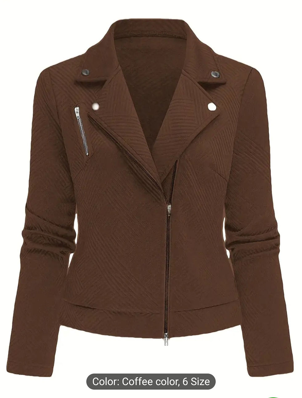 Thumbnail: Women's New Solid Color Maze Grid Zipper Button Decor Biker Jacket,