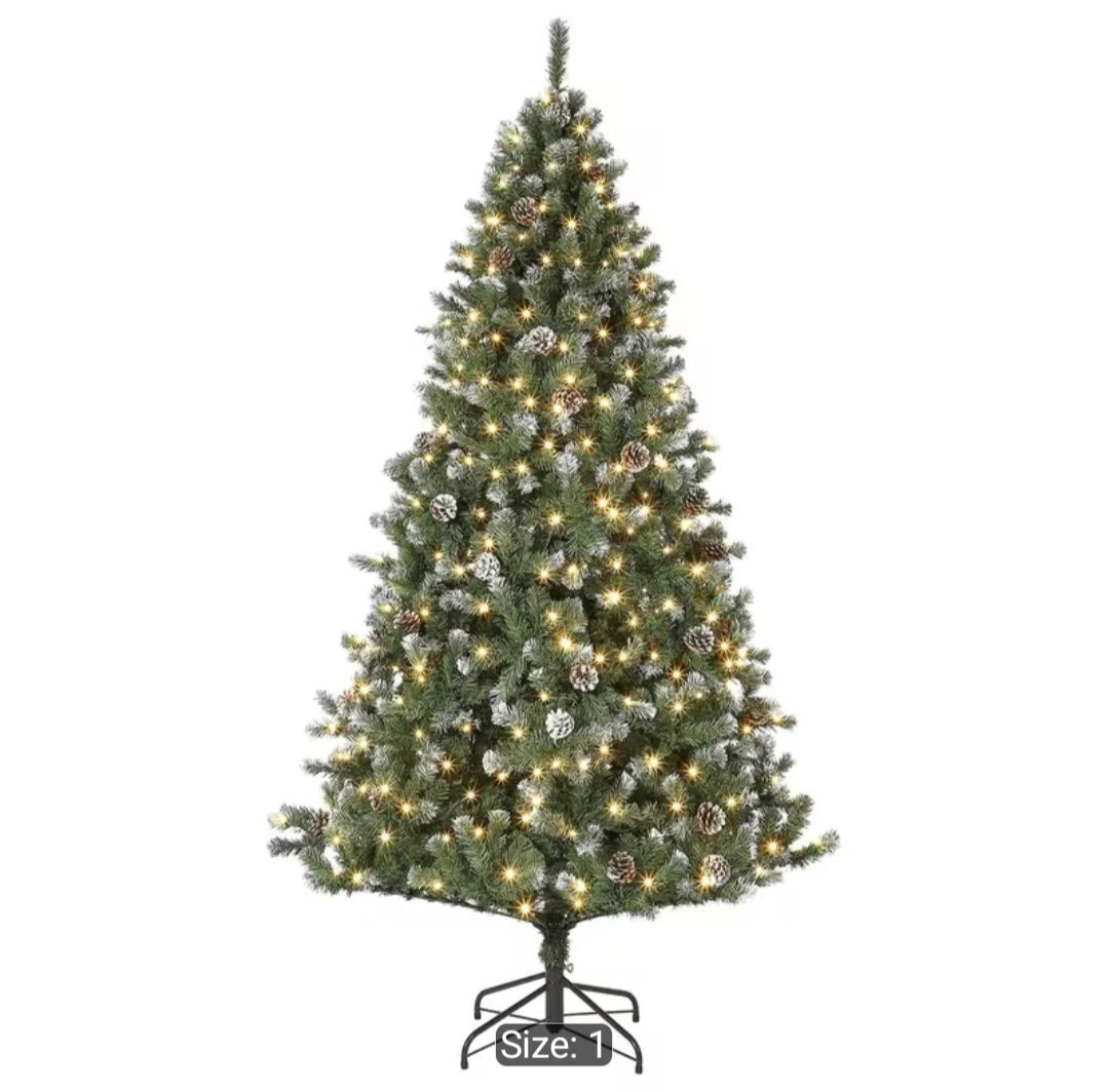 Snow Flocked Xmas Tree with Pine Cones