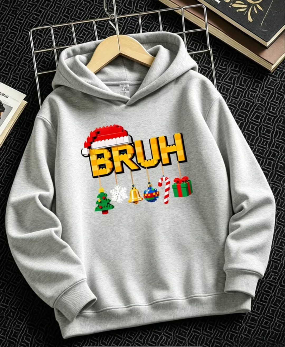 BRUH Building Block Christmas Element Print Hooded Sweatshirt