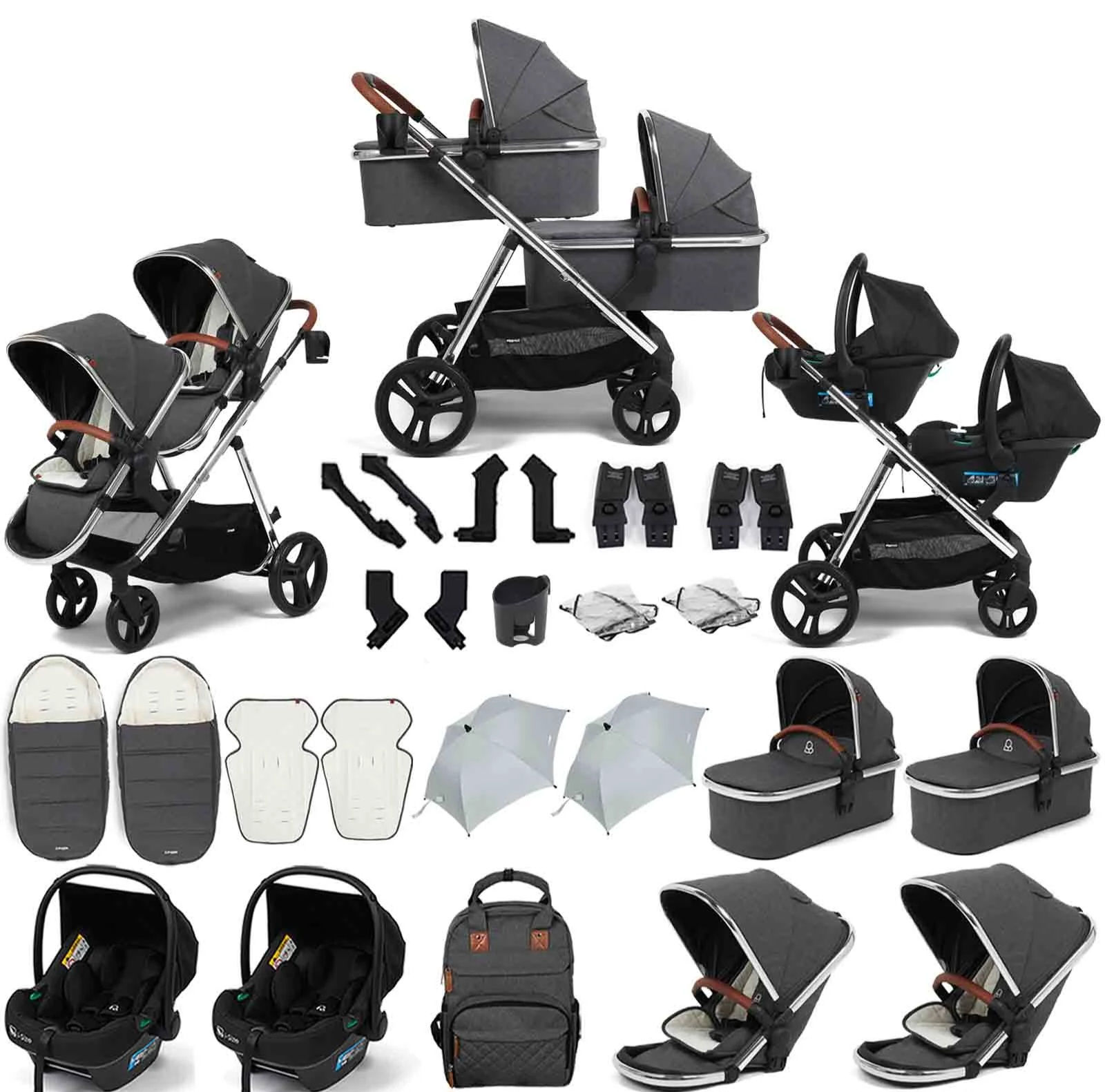 Puggle Memphis 3-in-1 Duo Double Twin i-Size Travel System with Carrycots & Acce