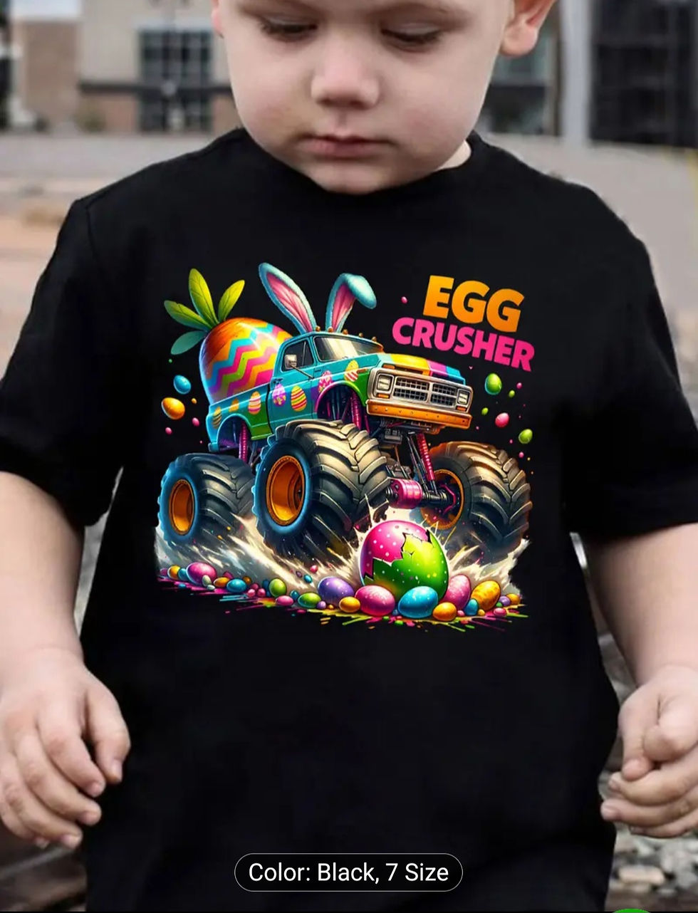Thumbnail: Boys' Easter Egg Crusher Truck Bunny Ears Tshirt 