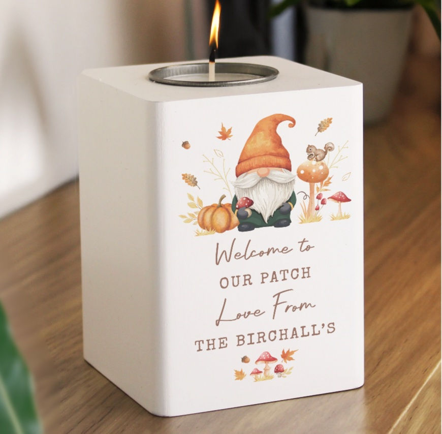 Personalised Autumn Gonk Tealight Holder