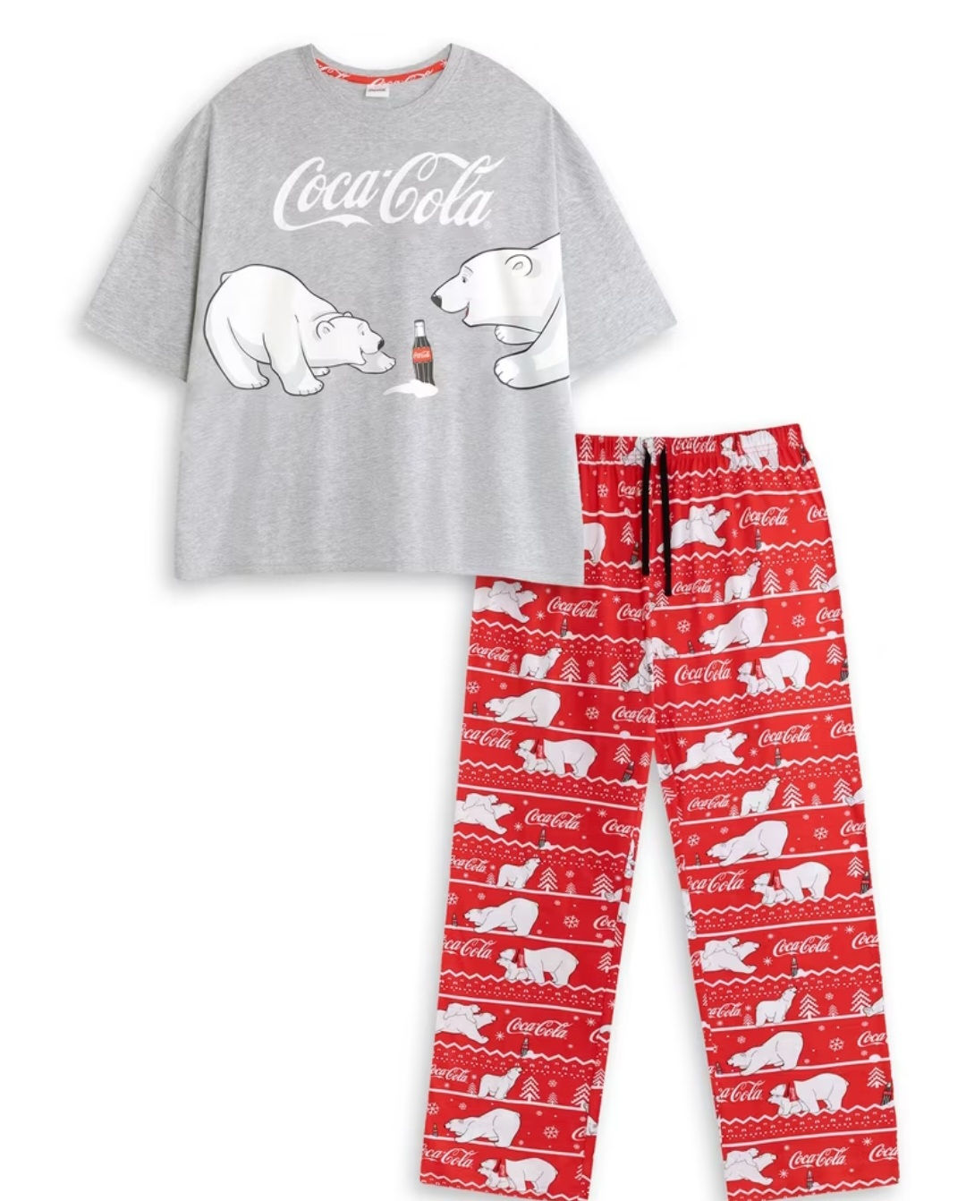 Coca-Cola Coca Cola Polar Bears Womens Red Grey Short Sleeve Long Leg Pyjamas