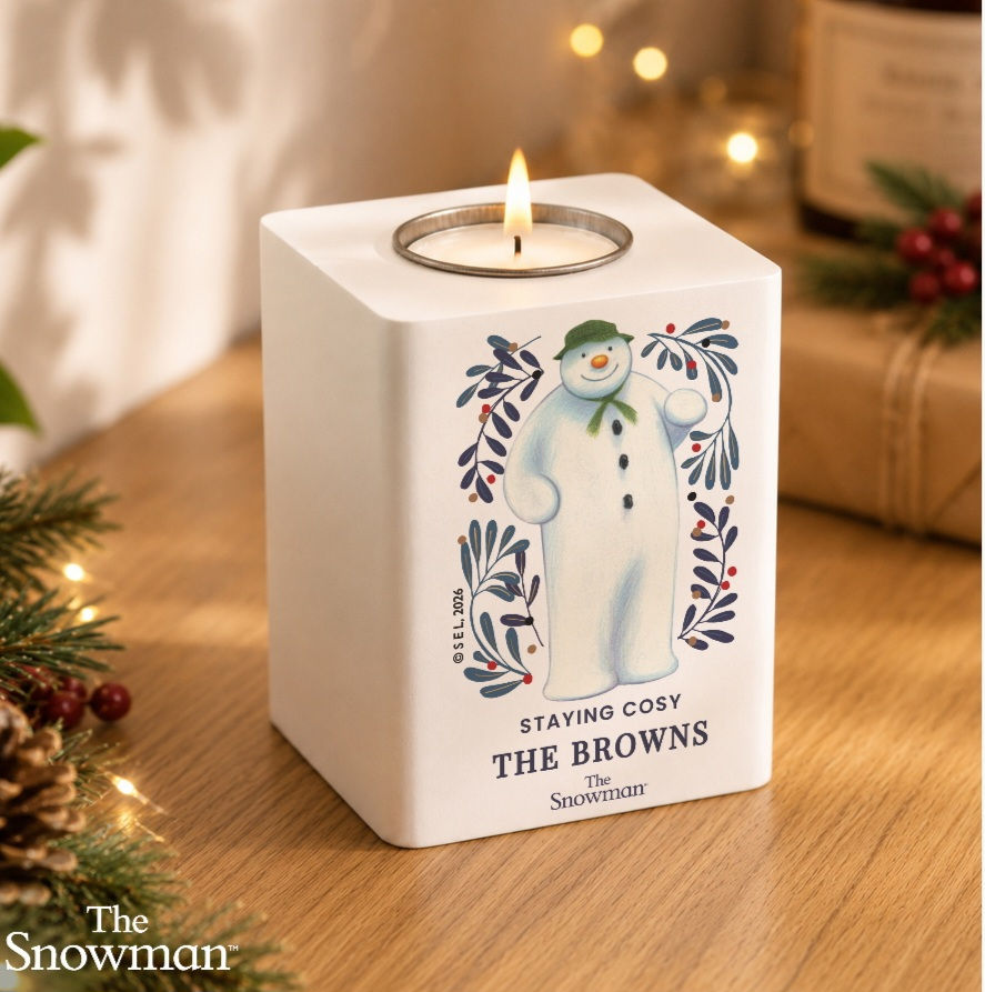 Personalised The Snowman Botanical Wooden Tealight