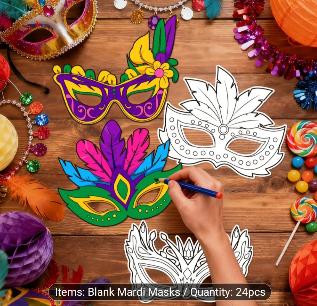 24pcs Mardi Gras Coloring Masks
