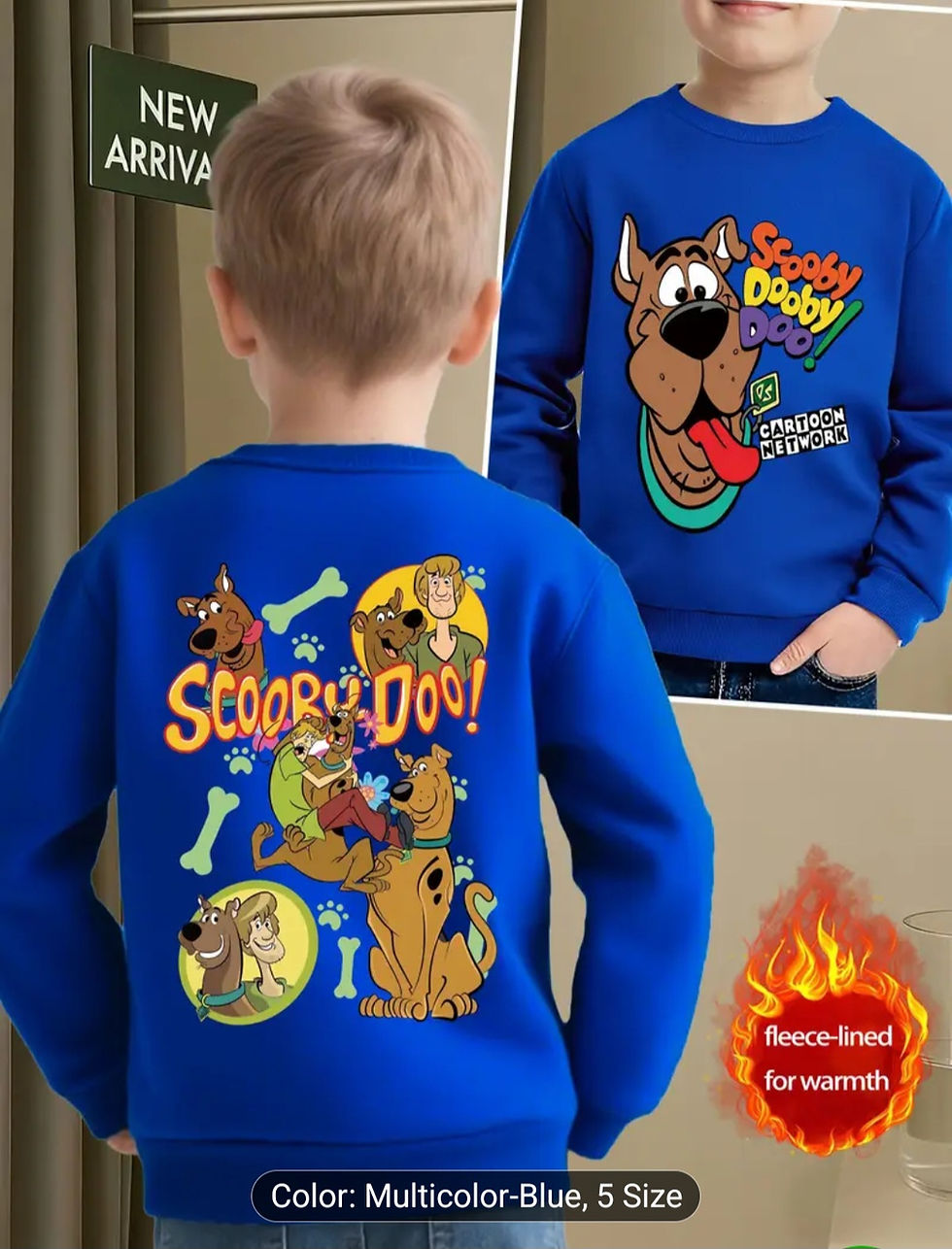 Thumbnail: Boys' Casual Fashion Round Neck -Lined Warm Hooded Sweatshirt