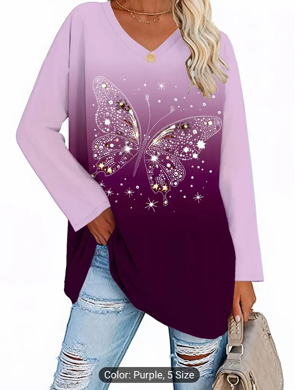Thumbnail:  Plus Size Women'S Elegant Butterfly Print top