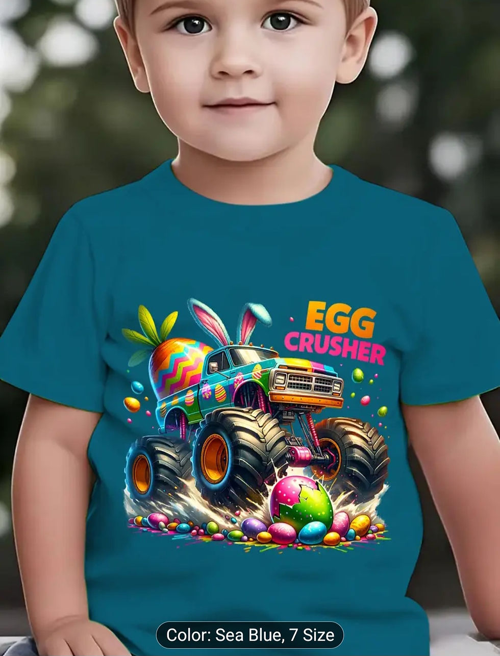 Thumbnail: Boys' Easter Egg Crusher Truck Bunny Ears Tshirt 