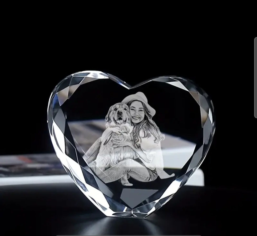 Laser-Engraved Heart Transparent Glass Statue