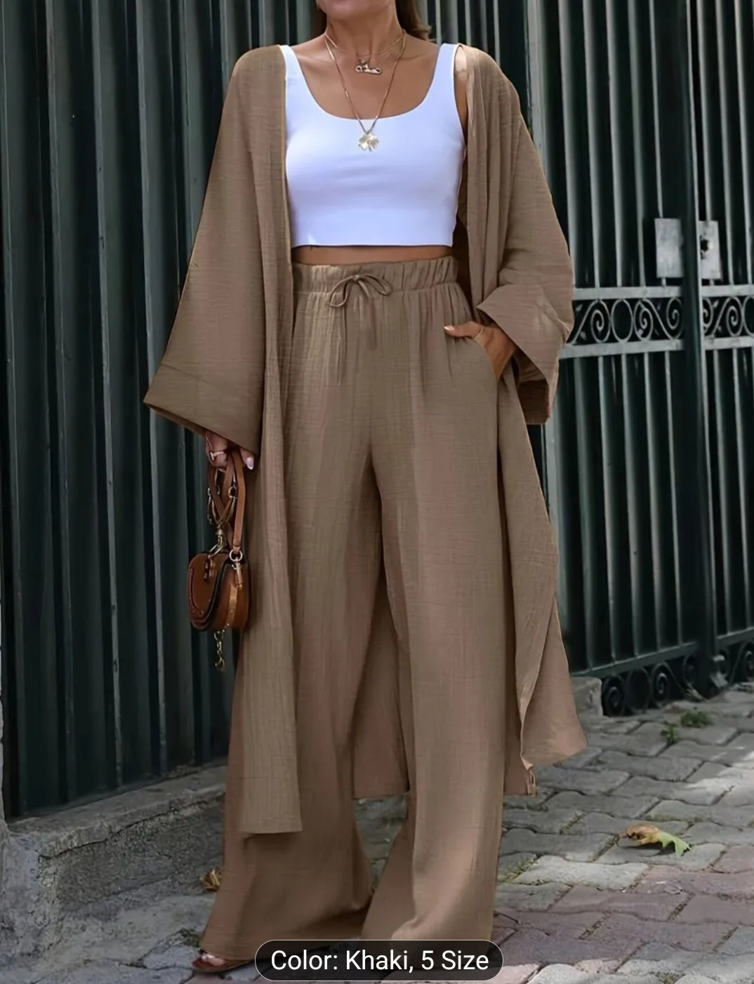 A Loose Long Coat Paired with Versatile Wide-Leg Pants,