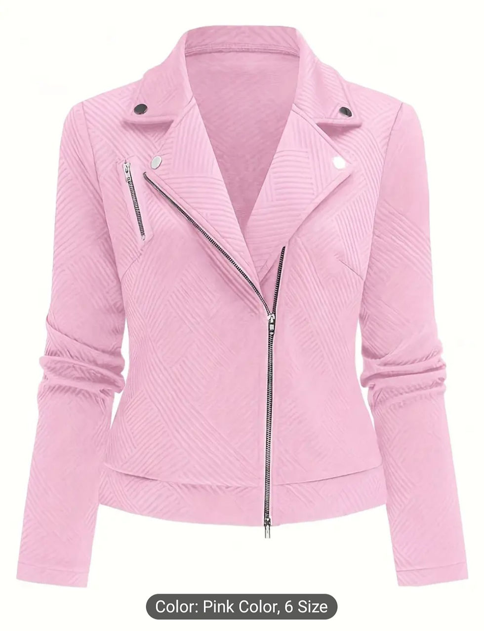 Thumbnail: Women's New Solid Color Maze Grid Zipper Button Decor Biker Jacket,