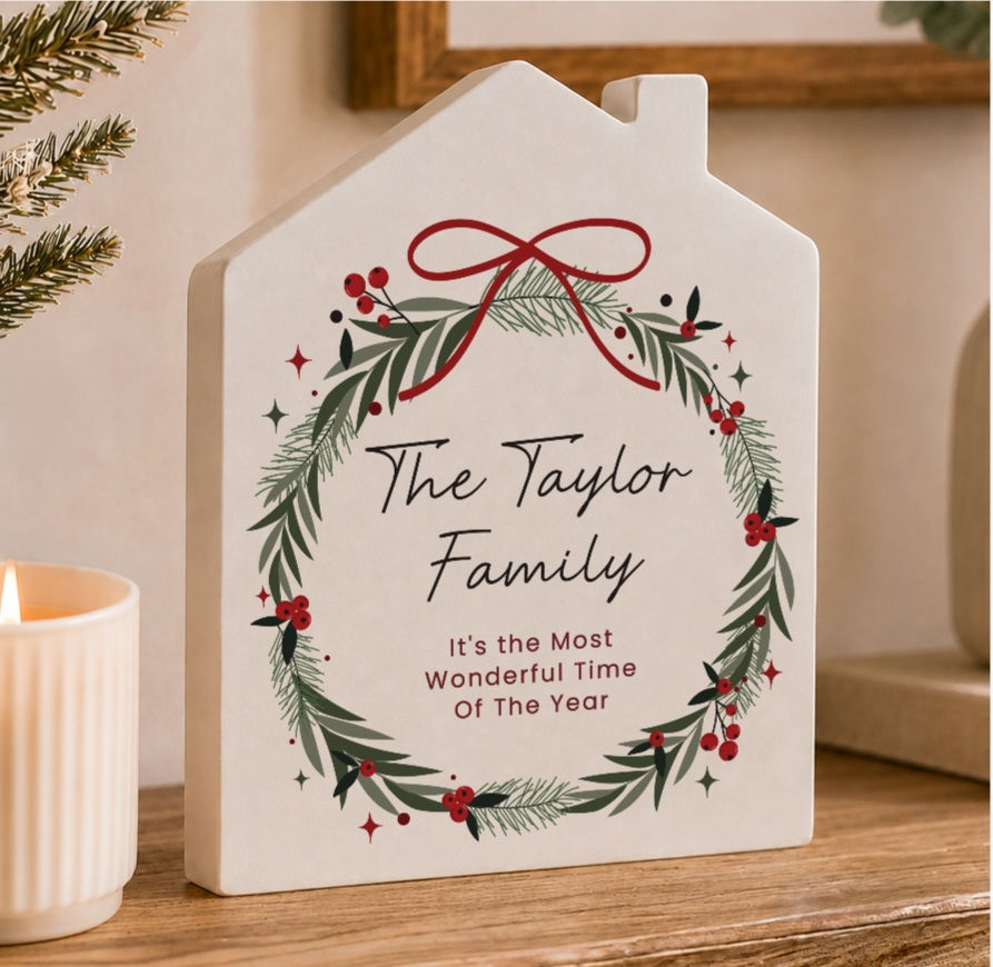 Personalised Green Christmas Wreath House Ornament