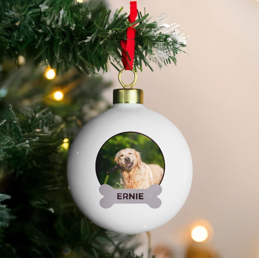 Personalised Photo Upload Dog Christmas Bauble