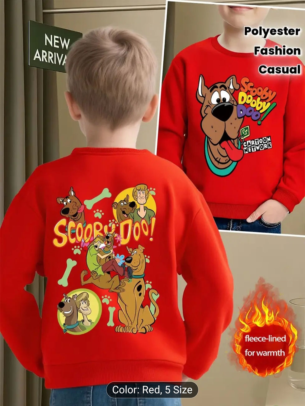 Thumbnail: Boys' Casual Fashion Round Neck -Lined Warm Hooded Sweatshirt