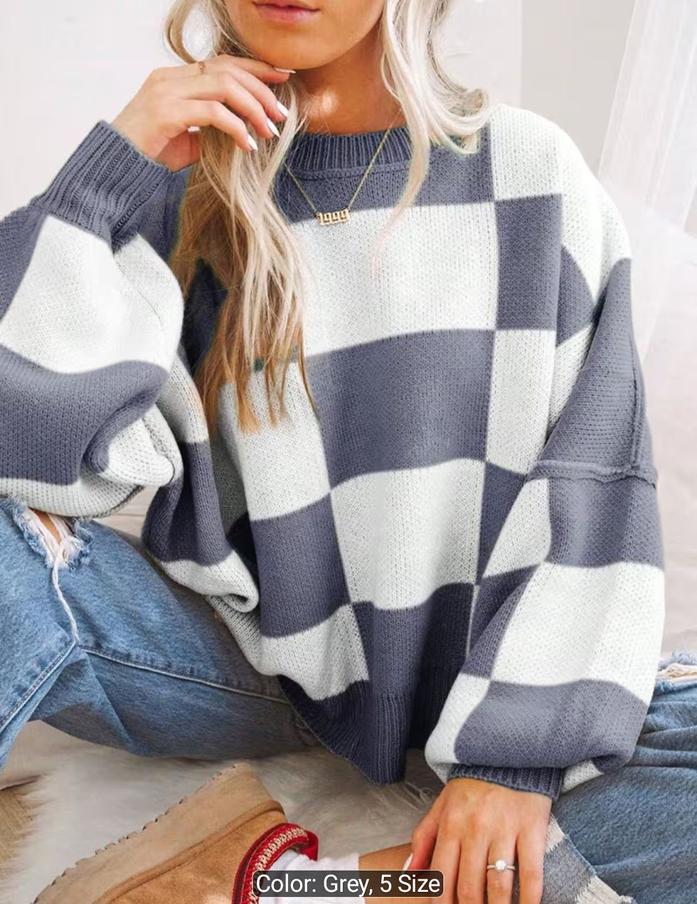 Thumbnail: Plus Size - Contrast Plaid Ribbed Plus Size Sweater