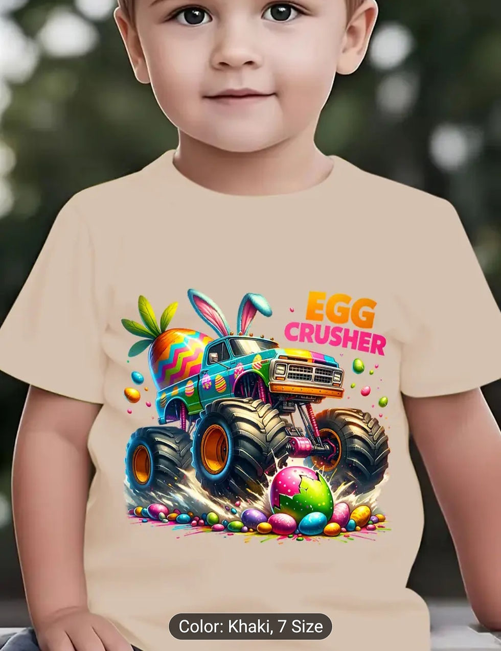 Thumbnail: Boys' Easter Egg Crusher Truck Bunny Ears Tshirt 