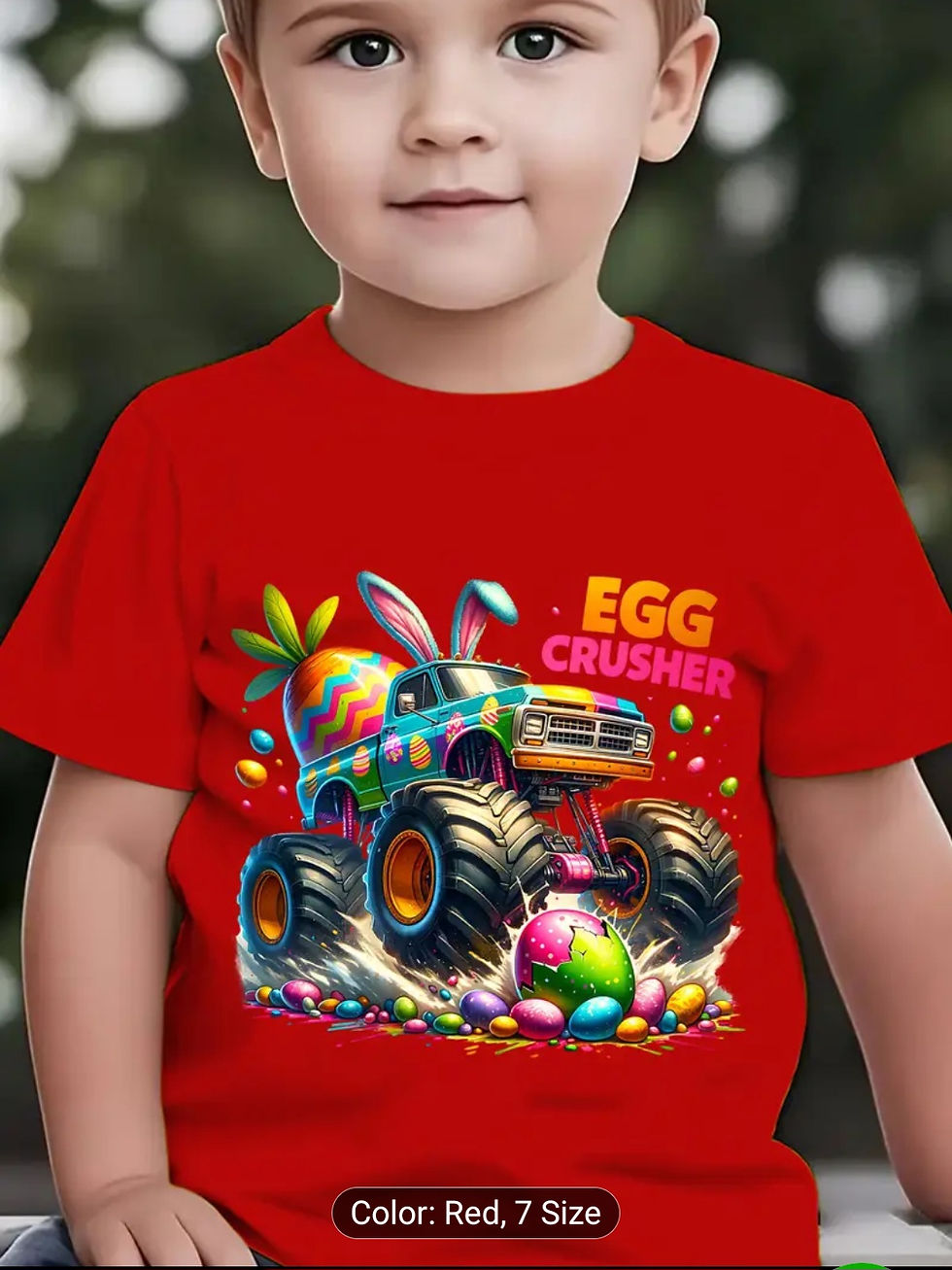 Thumbnail: Boys' Easter Egg Crusher Truck Bunny Ears Tshirt 